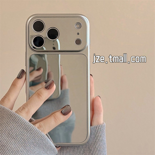 jze 简约高级感网红补妆镜适用苹果17ProMax手机壳iphone15新款16pro女款13电镀银边15pro超好看14防摔手机套