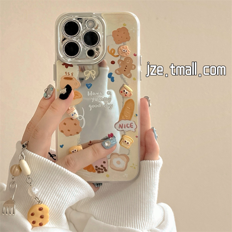 可爱立体奶茶面包挂件适用苹果14手机壳iPhone13ProMax新款15pro防摔12女款小众11硅胶14pro带镜头膜全包软壳
