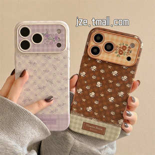 jze 韩系春日文艺清新碎花格纹适用苹果17ProMax手机壳iphone15新款16pro少女心13小众15pro全包防摔保护套14