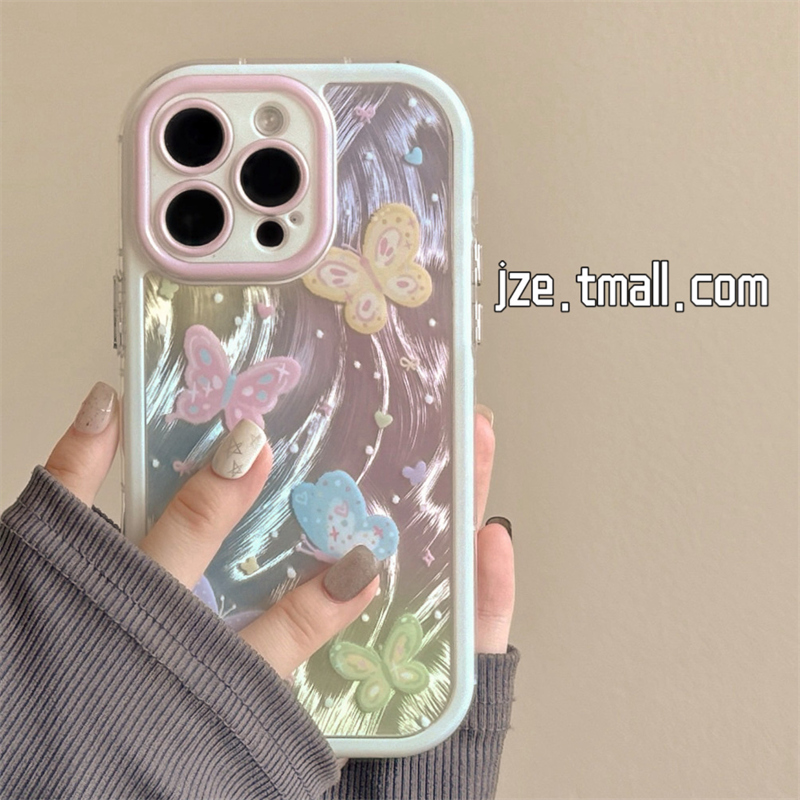 ins甜美小清新彩色蝴蝶波点适用苹果15手机壳iphone16ProMax新款15promax女款13韩系16pro超好看14全包保护套