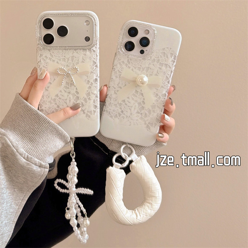 jze韩系ins小香风蕾丝花朵蝴蝶结适用苹果17ProMax手机壳iphone15新款16pro女款13腕带链条15pro防摔保护套14