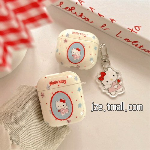 可爱少女波点哈喽KT适用苹果新4代airpods蓝牙无线耳机保护套airpods1/2/3硅胶软壳airpodspro三代女新款小众