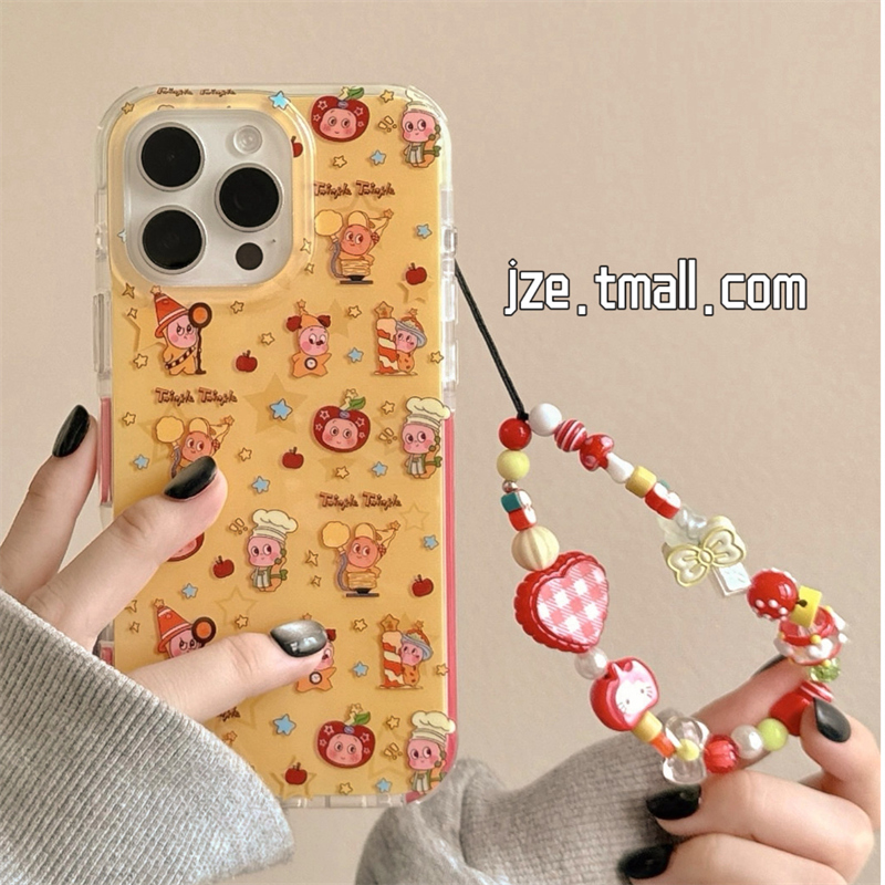 jze 趣味满屏星星小人可爱卡通适用苹果16ProMax手机壳iphone13新款15pro女款17带链条16pro全包防摔保护套14