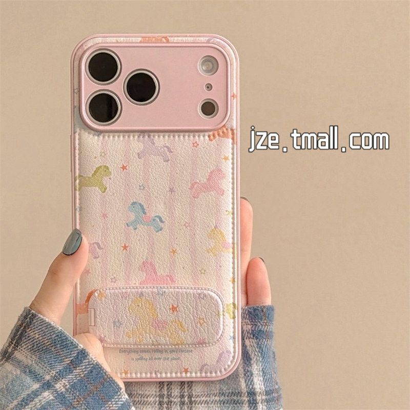 jze 皮质彩色条纹星星可爱小马适用苹果17ProMax手机壳iphone15新款16pro女13镜子支架15pro全包防摔保护套14,3C数码配件,手机保护套/壳,淘宝优惠券,粉丝福利购,淘宝优惠卷