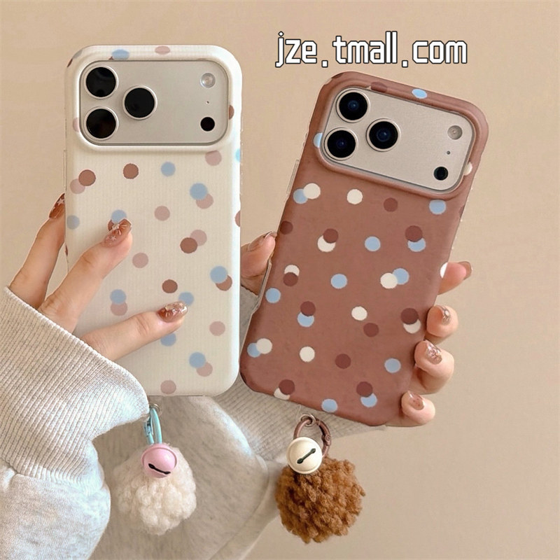 jze蓝棕米白简约波点撞色ins韩系适用苹果17ProMax手机壳iphone15新款16pro女款13小众15pro全包14防摔保护套