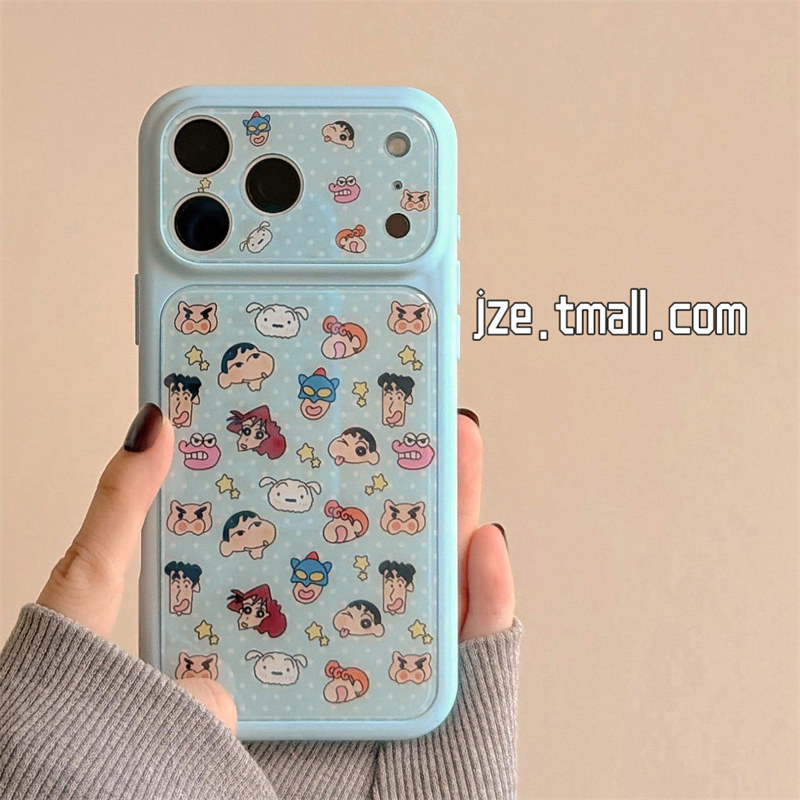 jze 日韩蓝波点可爱卡通小新适用苹果17ProMax手机壳超好看iphone15新款16pro女17pro大视窗14全包防摔手机套