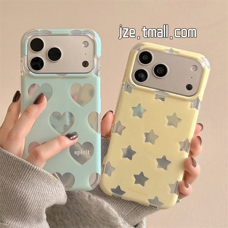 jze 小众简约银面波点星星适用苹果17ProMax手机壳韩系iphone15新款16pro女17pro超好看14双层全包防摔手机套