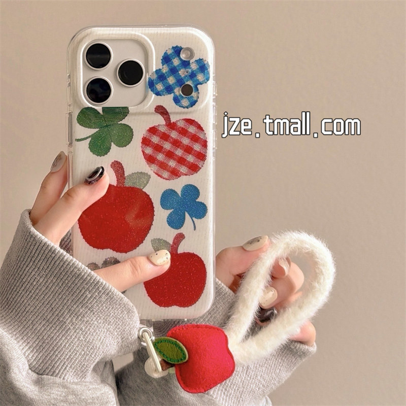 jze韩系ins小众闪粉红苹果四叶草适用苹果17ProMax手机壳iphone15新款16pro女13双层15pro超好看14防摔保护套