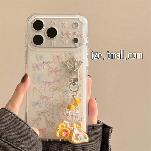 jze ins韩系白底满屏彩色蝴蝶结适用苹果18ProMax手机壳iphone15新款16pro少女17pro小香风14全包防摔手机套