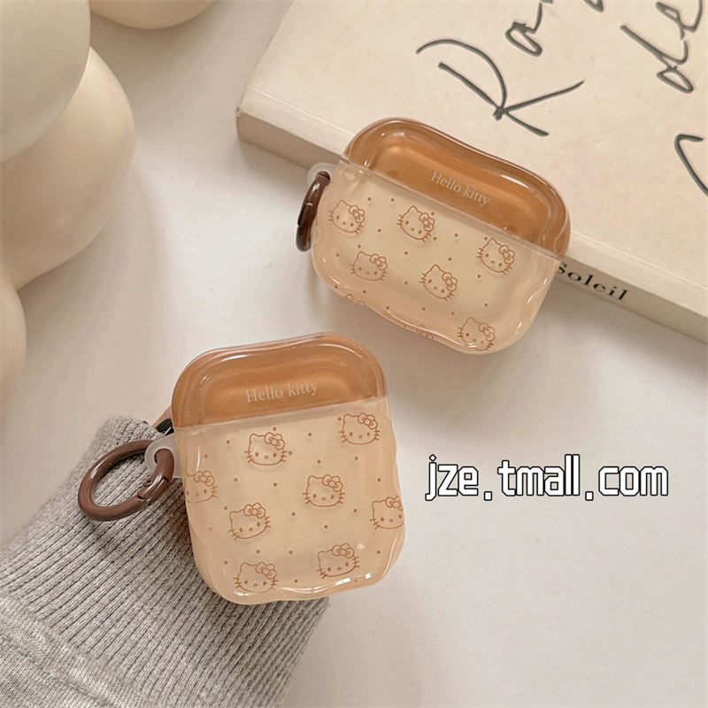 棕色波点哈喽kitty凯蒂猫适用苹果新4代airpods蓝牙无线耳机保护套airpods1/2/3硅胶软壳airpodspro三代新款