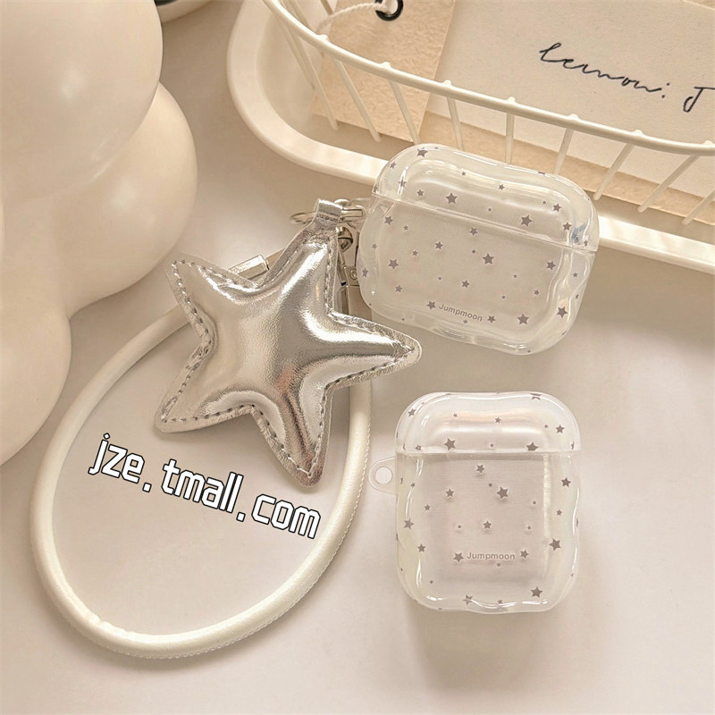 jze ins风简约透明满屏星星带挂绳适用苹果AirPods4保护壳airpods1/2/3蓝牙无线耳机套airpodspro二三四代新