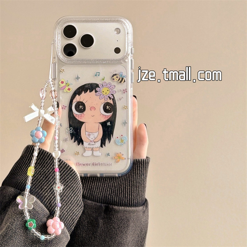 jze 卡通可爱蝴蝶花朵小玉适用苹果17ProMax手机壳iphone16pro新款17少女心15pro带链条14全包透明防摔手机套