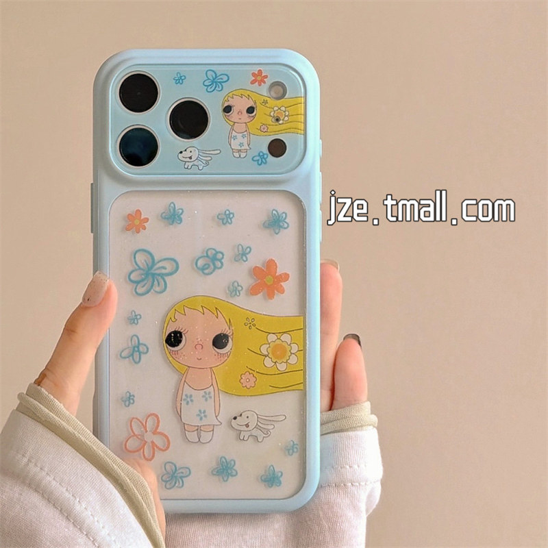 jze 可爱透明闪粉花朵小玉狗狗适用苹果17ProMax手机壳超好看iphone15新款16pro女款17pro大视窗14防摔手机套