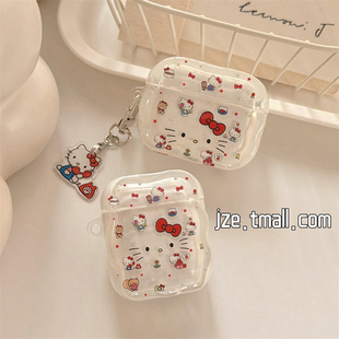 jze 透明卡通HelloKitty带挂件适用苹果AirPods4保护壳airpods1/2/3蓝牙无线耳机套airpodspro二三四代新款女
