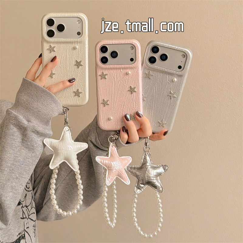 jze高级感皮纹褶皱立体钻石星星ins适用苹果17ProMax手机壳iphone15新款16pro少女13韩系17pro防摔14手机套15