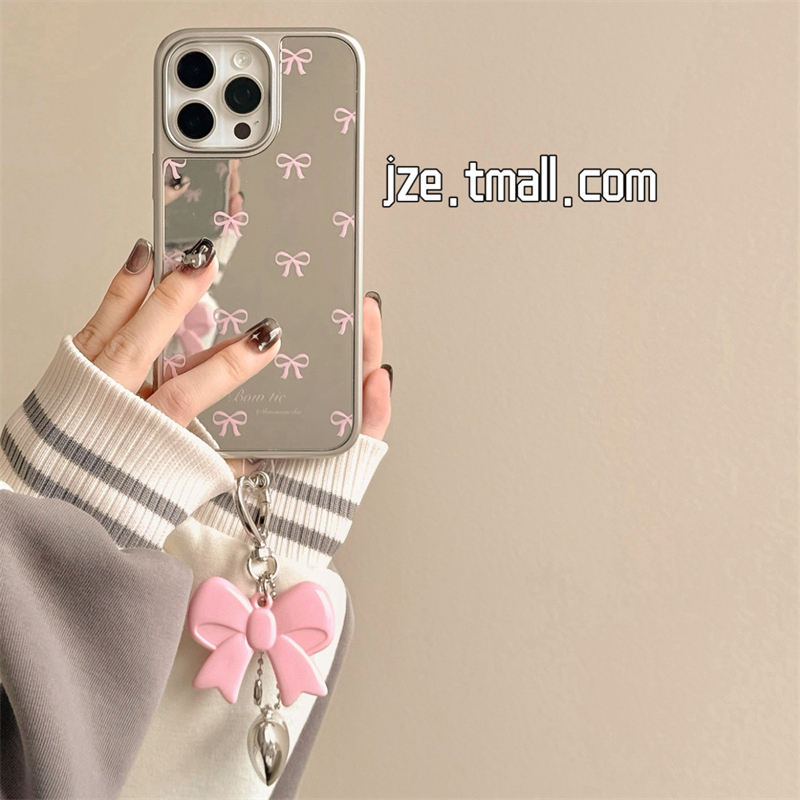 jze ins简约小香风粉色蝴蝶结适用苹果16promax手机壳iphone13新款15pro女16pro补妆镜15电镀14pro防摔手机套