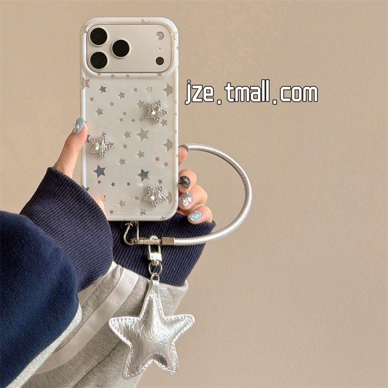 jze韩系ins高级感少女心缕空星星立体适用苹果17ProMax手机壳带挂绳iphone15新款16pro女款17pro防摔手机套14