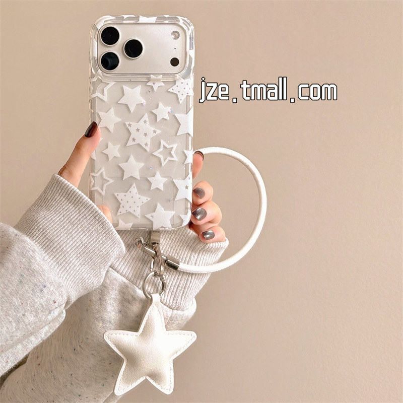 jze韩系ins简约白星星闪粉适用苹果17ProMax手机壳iphone15新款16pro少女心17pro带挂绳14全包双层防摔手机套