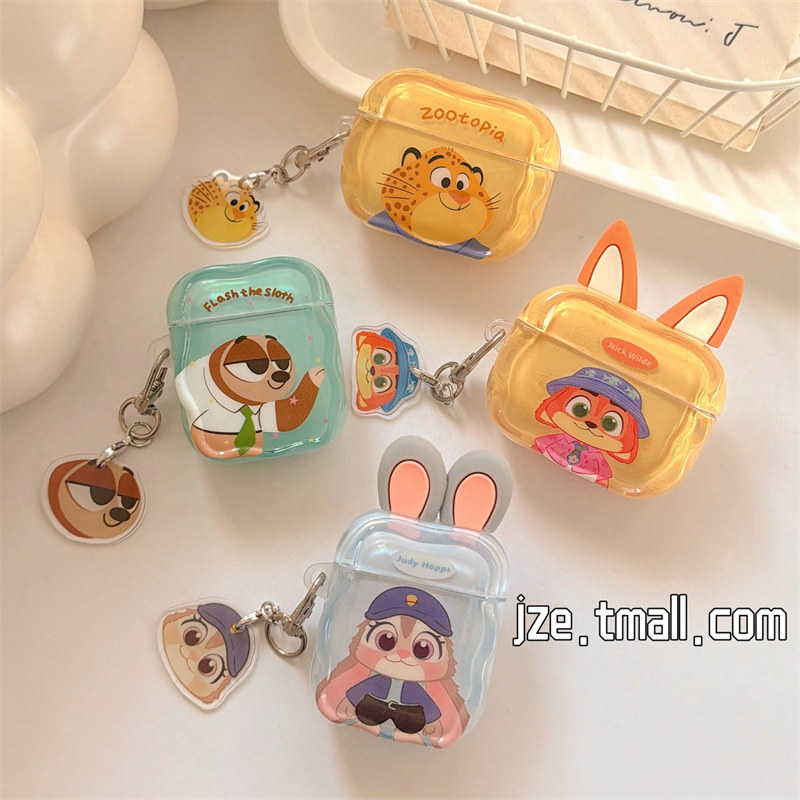 jze 可爱卡通疯狂动物城挂件适用苹果AirPods4保护壳airpods1/2/3蓝牙无线耳机套airpodspro二三四代新款情侣