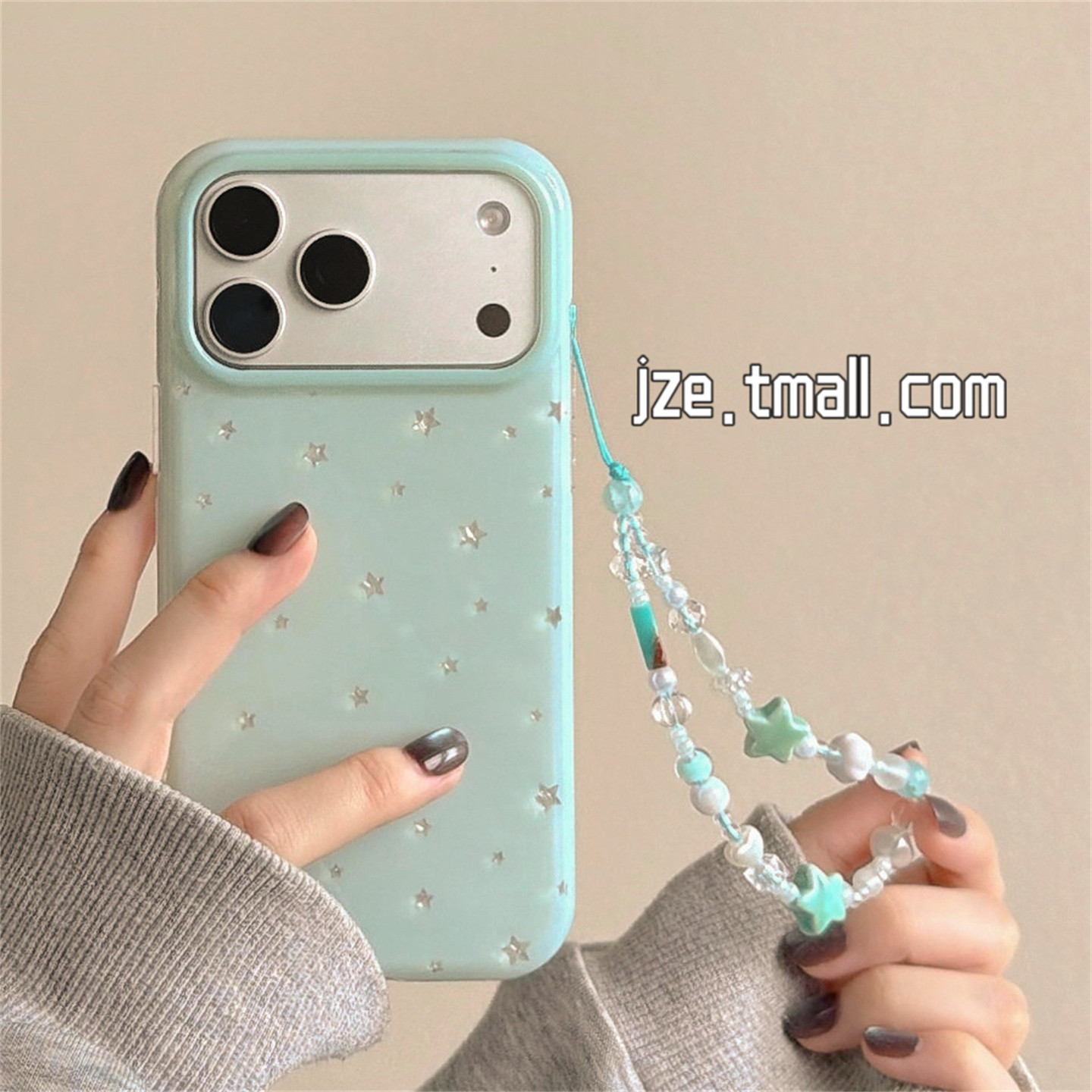 jze韩系ins简约奶油绿小星星适用苹果17ProMax手机壳双层iphone16pro新款17女款15pro带链条14全包防摔手机套