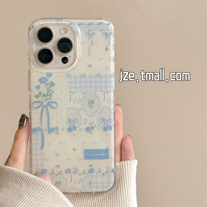 jze 韩系少女格纹碎花适用苹果15手机壳iPhone16ProMax新款15pro防摔13高级感12简约小众14pro双层全包保护套