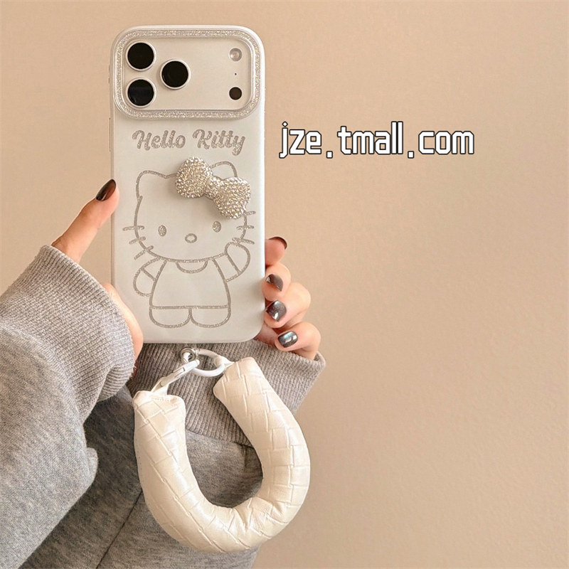 jze 立体闪钻蝴蝶结kt猫适用苹果17ProMax手机壳iphone15新款16pro女款13腕带挂绳15pro可爱卡通14防摔保护套