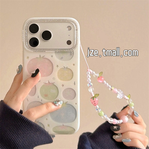 jze小众闪粉西红柿星星ins韩系适用苹果17ProMax手机壳iphone15新款16pro少女心17pro带链条14双层防摔手机套
