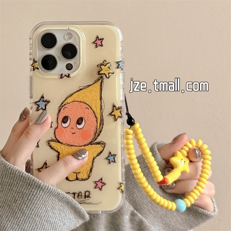 jze卡通可爱旋转星星小人带链条适用苹果15手机壳iphone16ProMax新款15promax女款13超好看16pro全包14保护套