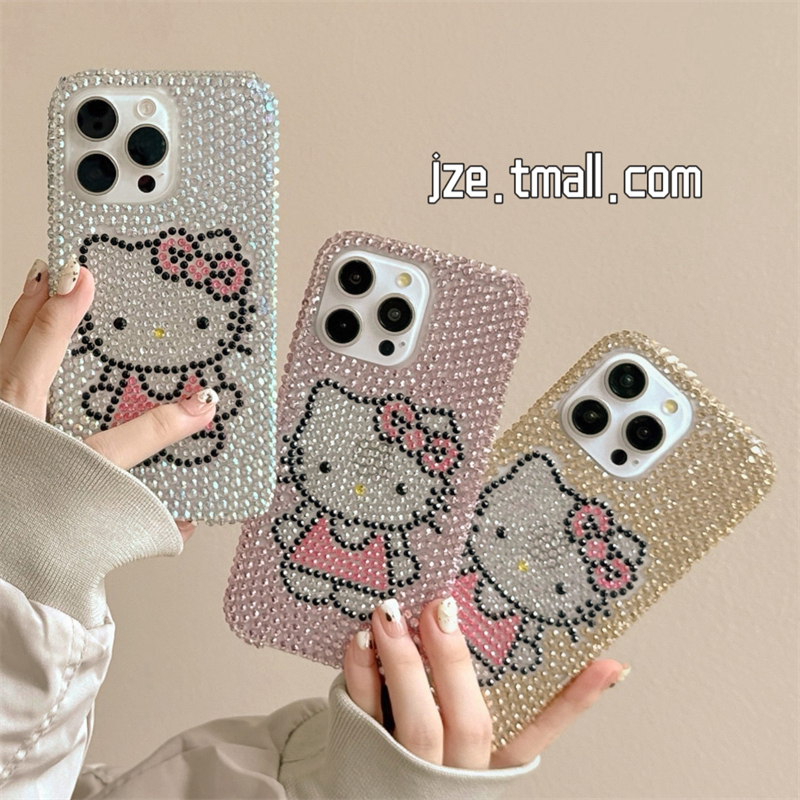 ins亮闪闪水钻HelloKitty适用苹果15手机壳iphone16ProMax新款15promax女款13奢华16pro甜酷可爱14全包保护套