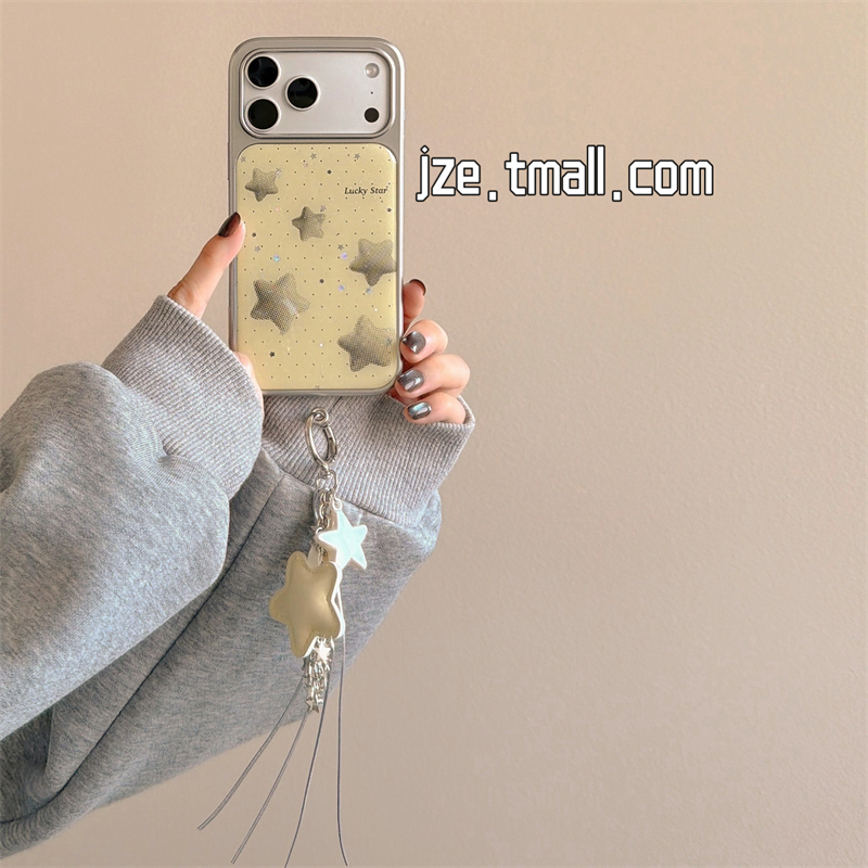 jze 韩系小众波点奶黄星星挂件适用苹果17ProMax手机壳iphone15新款16pro女13电镀滴胶15pro全包14防摔保护套