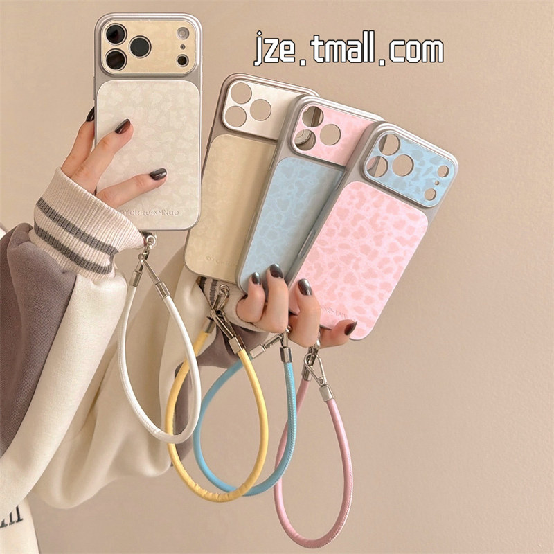 jze 简约时髦拼色豹纹适用苹果17ProMax手机壳超好看iphone15新款16pro女带挂绳17pro大视窗14全包防摔手机套