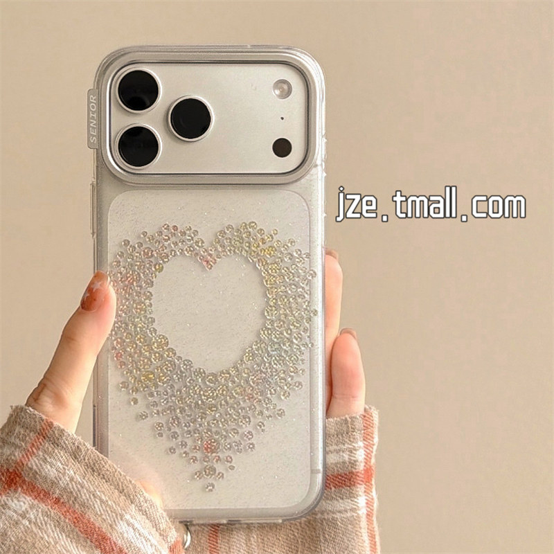 jze透明高级感细闪彩钻爱心ins韩系适用苹果17ProMax手机壳iphone15新款16pro超仙女款17pro全包14防摔手机套