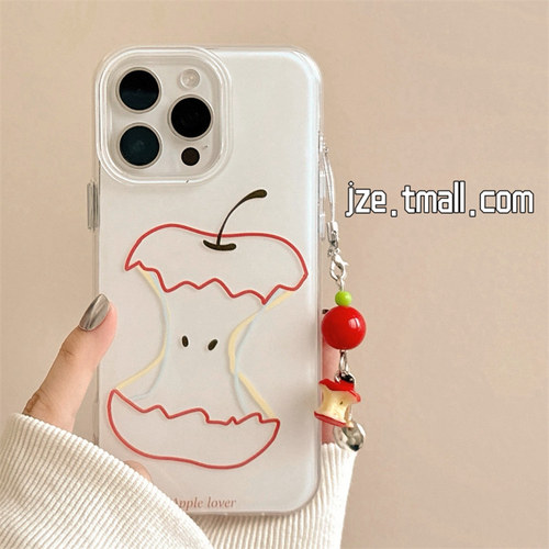 ins小众简约线条涂鸦红苹果挂件适用苹果17手机壳iPhone16ProMax新款15promax防摔13女款12双层14pro全包软壳
