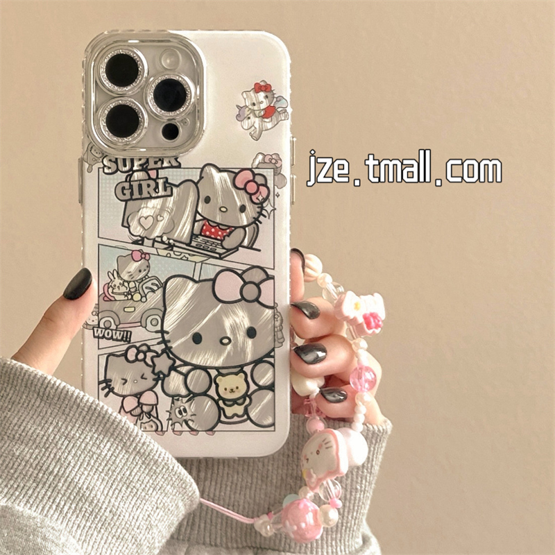 羽纱可爱HelloKitty卡通适用苹果15手机壳iPhone16ProMax新款15pro防摔13女款小众12硅胶14pro带镜头膜全包套
