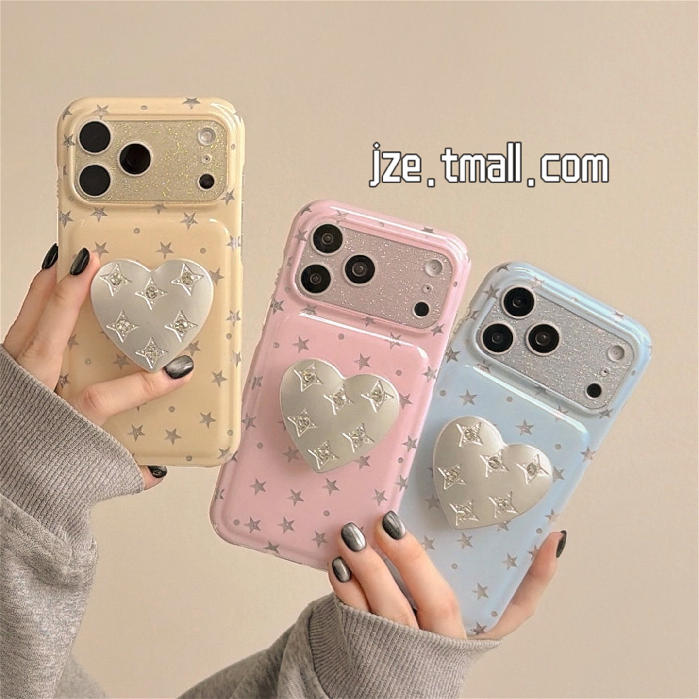 jze闪粉星星钻石爱心支架ins韩系适用苹果17ProMax手机壳iphone16pro新款17女款15pro高级感14全包防摔手机套
