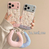 jze 皮质可爱五角星哈喽kt格纹手柄适用苹果17ProMax手机壳iphone15新款 16pro女13创意15pro全包防摔保护套14