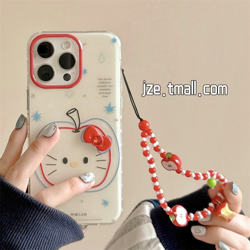 ins可爱线条苹果kitty猫适用苹果15手机壳带挂绳iphone16promax新款15pro防摔13女款小众12双层14pro全包软壳