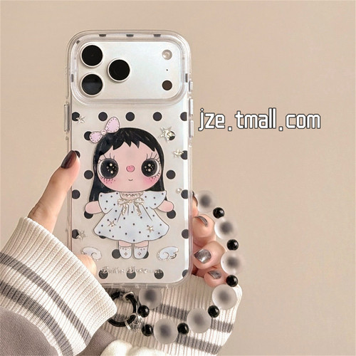 jze 少女心可爱波点裙小玉适用苹果18ProMax手机壳双层iphone17pro新款16超好看15pro带挂绳14全包防摔手机套
