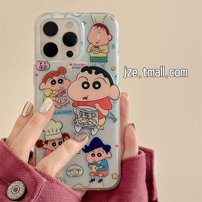 搞怪日韩可爱蜡笔小新带支架适用苹果14手机壳iPhone13ProMax新款15pro防摔12女款小众11硅胶14pro男全包软壳