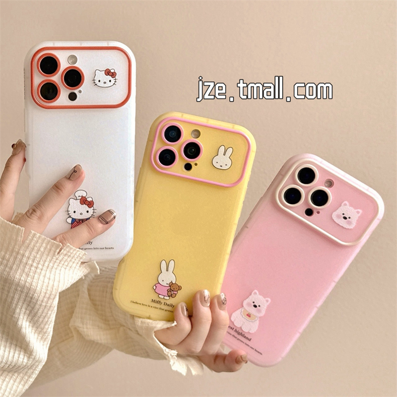 韩风纯色可爱西高地米菲兔KT猫适用苹果15手机壳iphone16ProMax新款15promax女13大视窗16pro全包14pro保护套