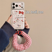 jze 少女心可爱哈喽kt腕带挂绳适用苹果17ProMax手机壳iphone15新款 16pro女17pro大视窗全包防摔手机套14皮质