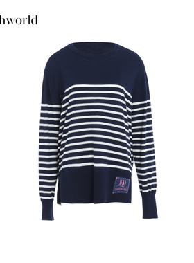 【商场同款】mithworld沵媞logo唛标圆领条纹针织衫甜酷新款经典