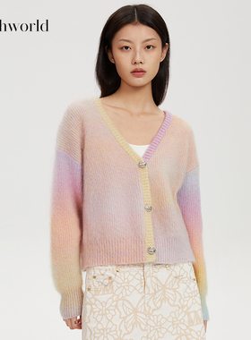 【商场同款】mithworld沵媞 霞光紫粉针织V领渐变色新款开衫上衣