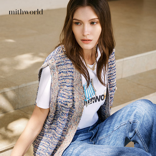 mithworld沵媞拼色针织马甲