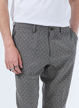 DAVID NAMAN绵羊毛灰色千鸟格波点休闲西裤夏季直筒裤商务简约