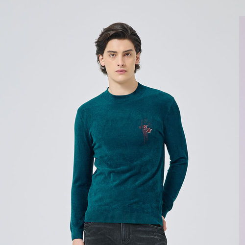 DAVID NAMAN【秋冬新品】秋冬男士低调奢华蓝绿色潮流圆领毛衫