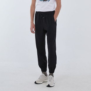 DAVID NAMAN【弹力舒适】春夏简约黑色抽绳束脚中腰运动休闲裤男