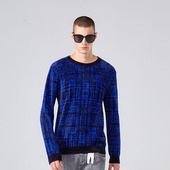圆领毛衫 DAVID 上衣 宝蓝撞色提花个性 潮流男士 NAMAN 早春新款
