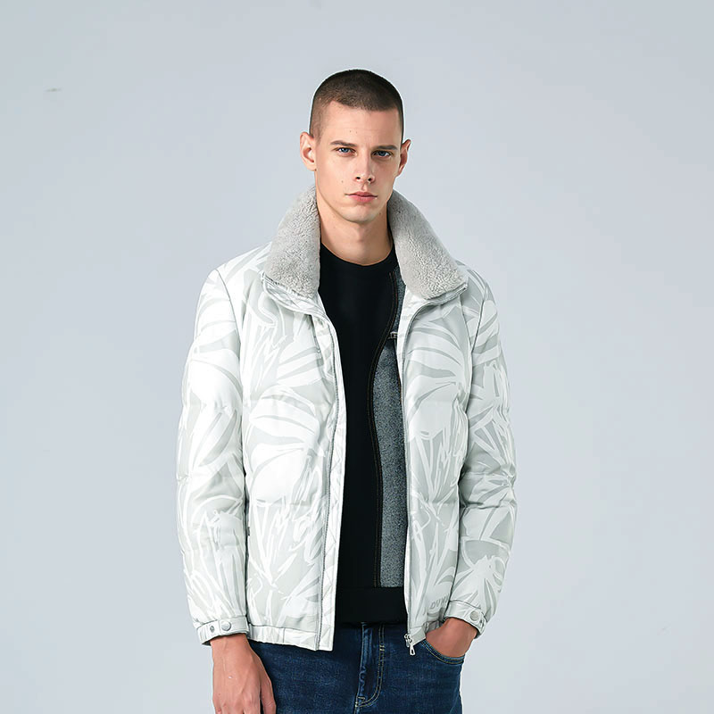 DAVID NAMAN早春男士毛领翻领真皮皮衣时尚羽绒服保暖短款