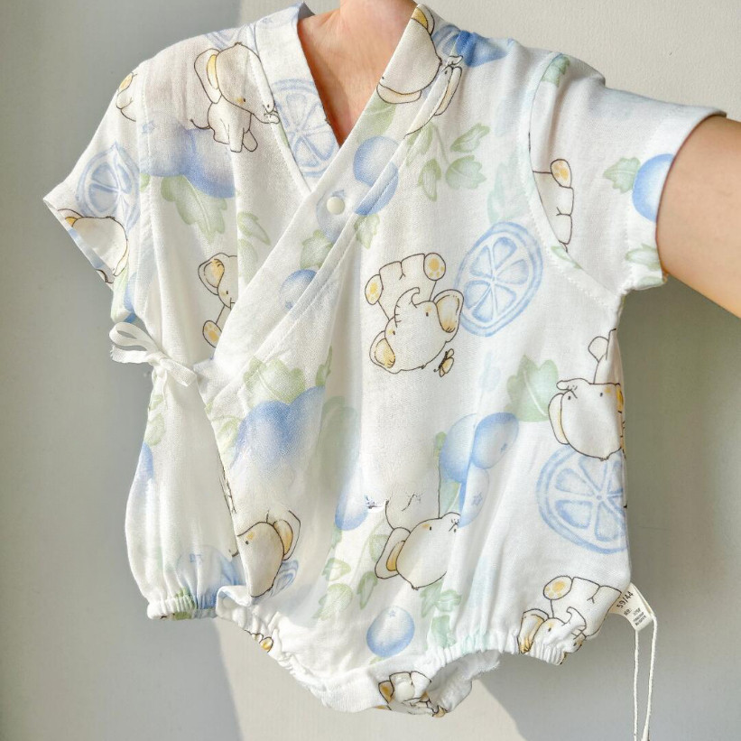 婴儿纱布包屁衣夏款超薄宝宝三角爬爬服哈衣新生儿纯棉短袖连体衣